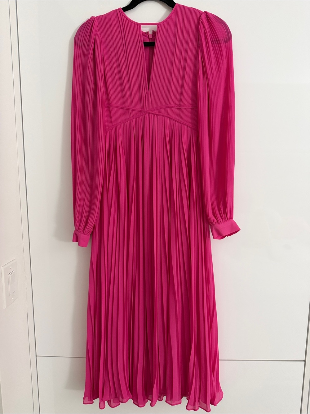 Michael Kors Collection Hot Pink Pleated Long-Sleeve Midi Dress